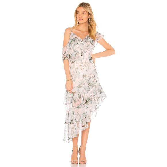 KEEPSAKE Sweet Love Chiffon Ruffle Asymmetrical Midi Dress US MEDIUM NWT - Picture 2 of 16